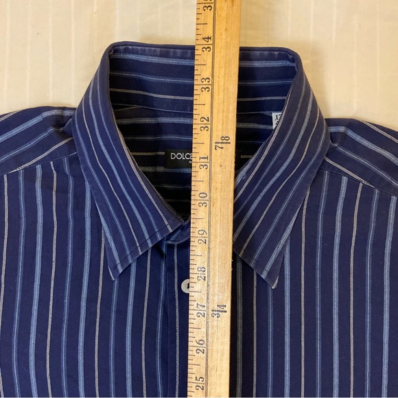 Dolce & Gabbana navy blue striped long sleeve collared dress shirt sz L 👔 - Picture 3 of 14